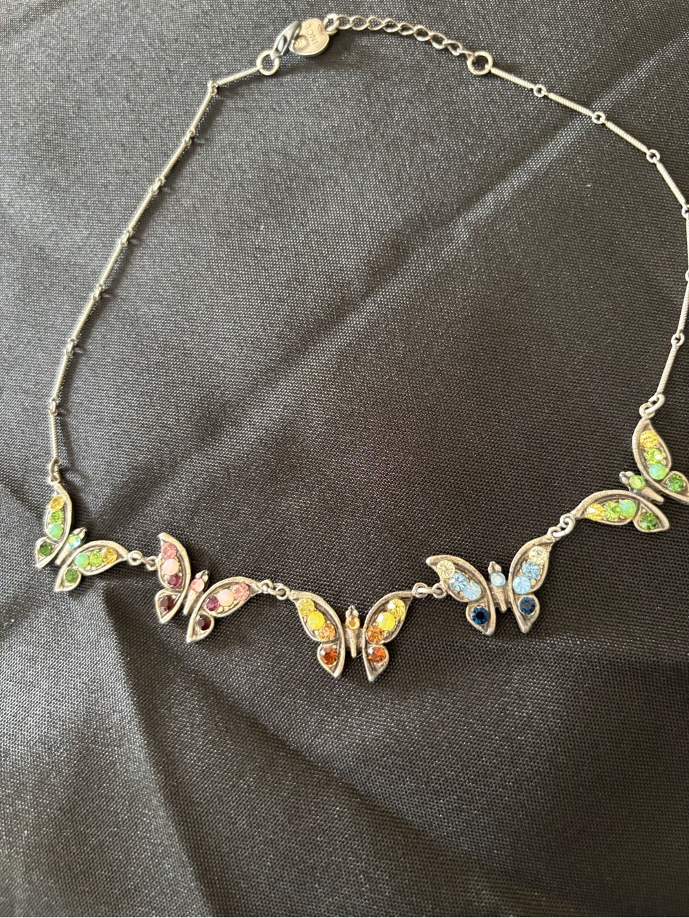 Multicolor Crystal Butterfly Necklace - Women's Silver Tone Jewelry